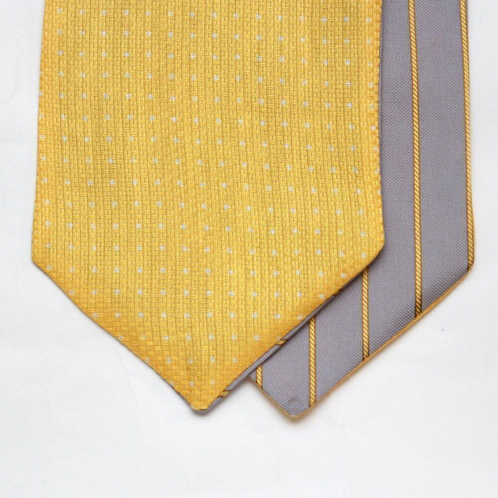 Men's Reversible 100% Silk Cravat Ascot Yellow Gray Stripe w/ Box A166 - Picture 4 of 6